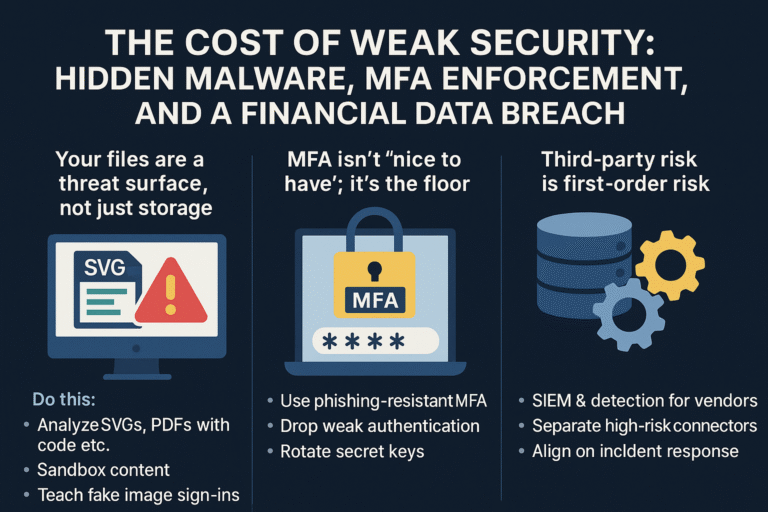 Digital illustration of a cracked security shield over a background of glowing code, symbolizing weak cybersecurity defenses.